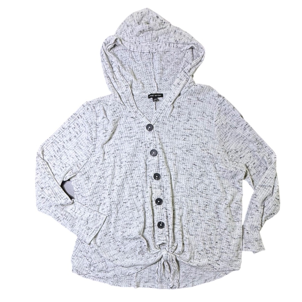 Lane Bryant Womens Hoodie Gray Button Front Tie Bottom Plus Size 18/20‎